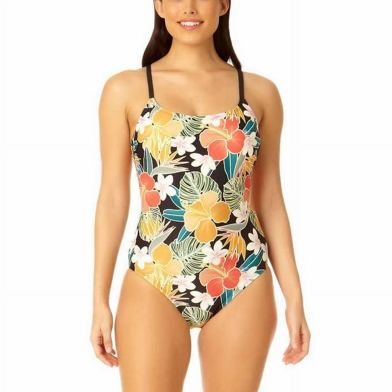 Hurley Floral Strappy Back Pull On One Piece Swimsuit Size Small Euc